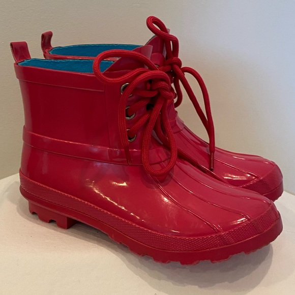 Corelli Kids Hot Pink Rain Boots / Tie Rubber Boots w Turquoise Lining Girls 3-4 - Picture 2 of 8
